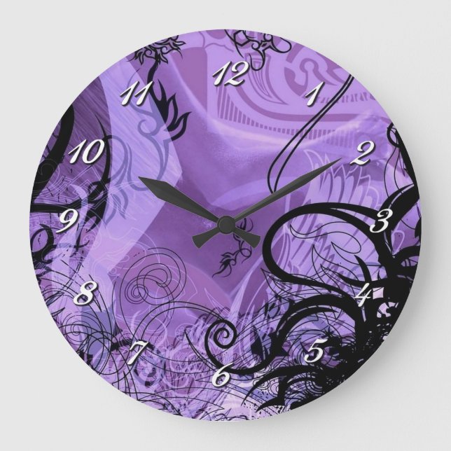 Decorative Black and Purple Pattern Wall Clock (Front)