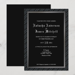 Decorative Black and White Border Wedding Invitation