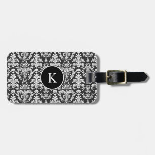 Decorative Black and White Damask Pattern Luggage Tag