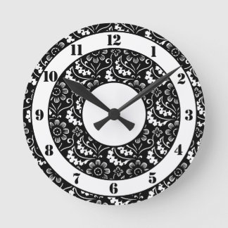 Decorative Black and White Floral Round Clock
