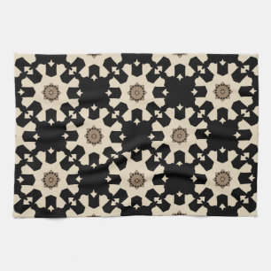Decorative Black & Beige Geometric Pattern Tea Towel