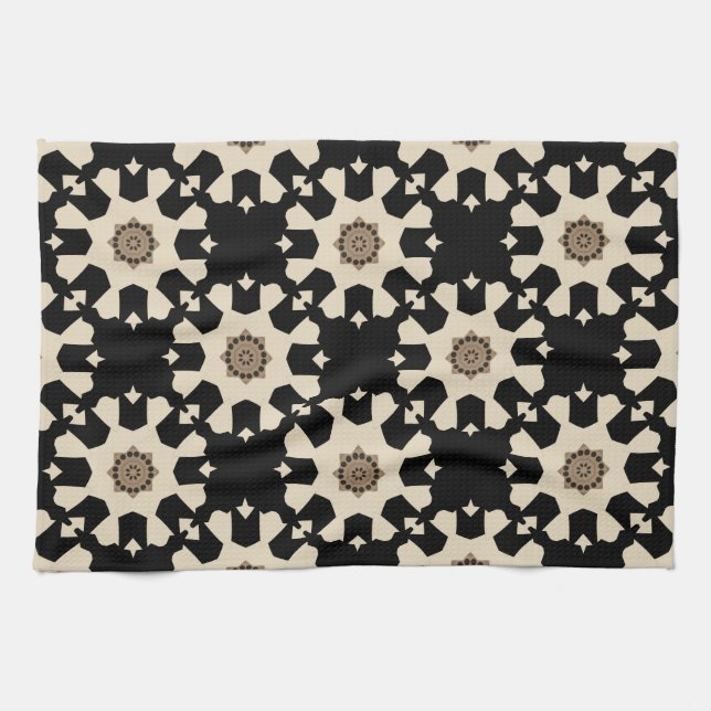 Decorative Black & Beige Geometric Pattern Tea Towel (Horizontal)