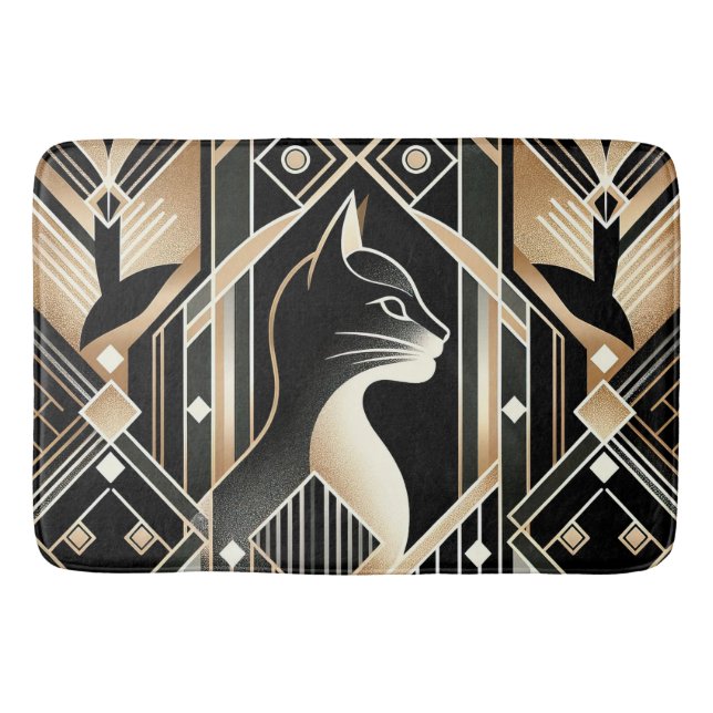 Decorative Black Cat Abstract Bath Mat (Front)