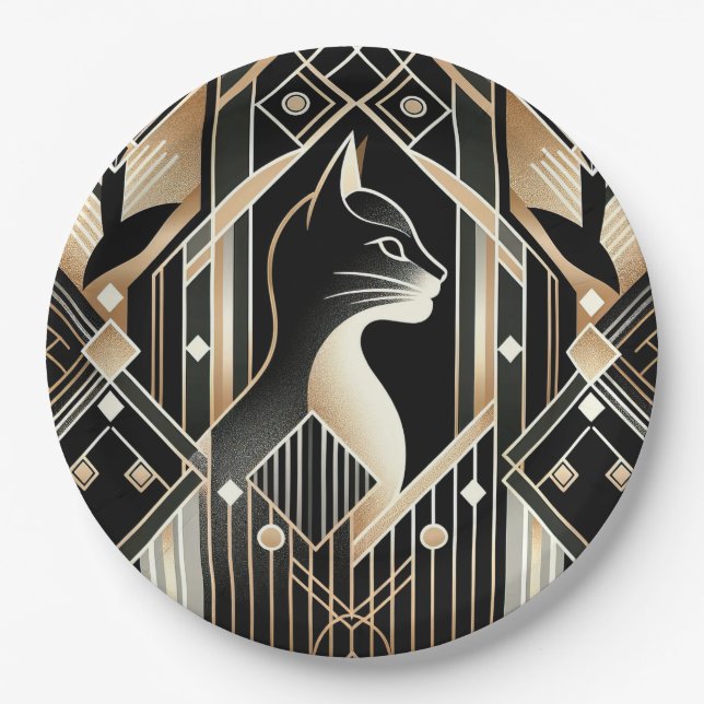 Decorative Black Cat Abstract Paper Plate (Front)