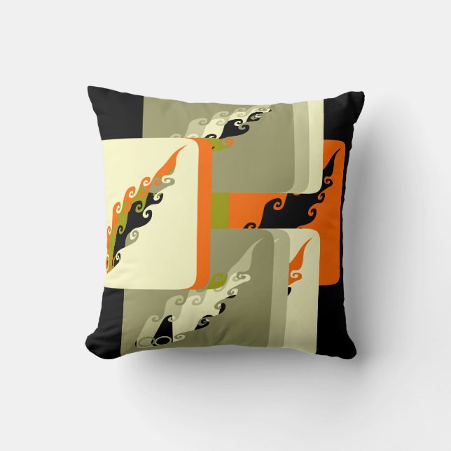 Decorative Black Orange & Khaki Pillow (Front)