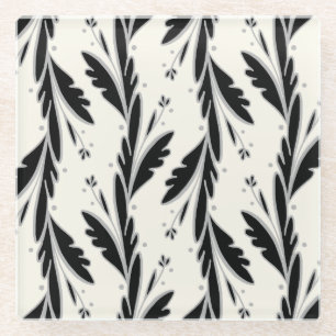 Decorative Black Vines Pattern Glass Coaster