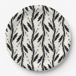 Decorative Black Vines Pattern Paper Plate