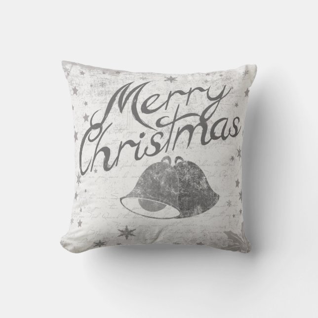 Decorative Black & White Bell Merry Christmas Cushion (Front)