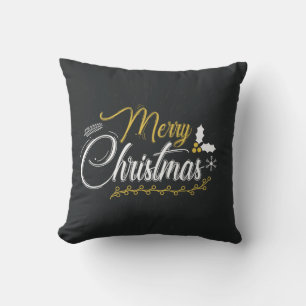 Decorative Black & White Merry Christmas  Cushion