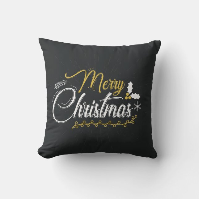 Decorative Black & White Merry Christmas  Cushion (Front)