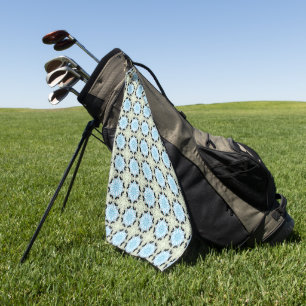 Decorative blue and cream floral patterned golf towel