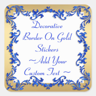 Decorative Blue Border On Gold Sticker