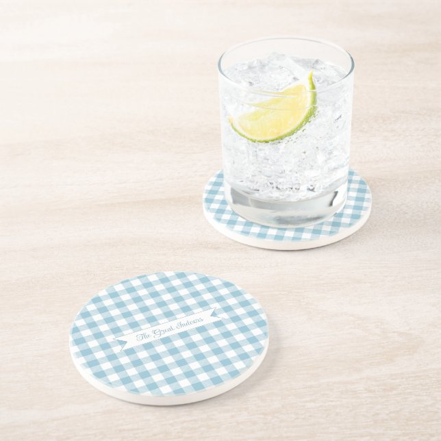 Decorative Blue Buffalo Check Coaster (Side)