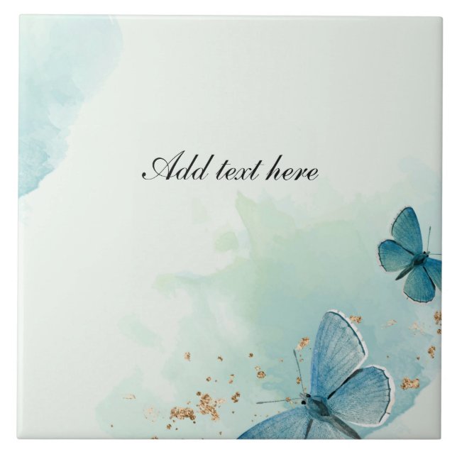 Decorative Blue Butterflies template Ceramic Tile (Front)