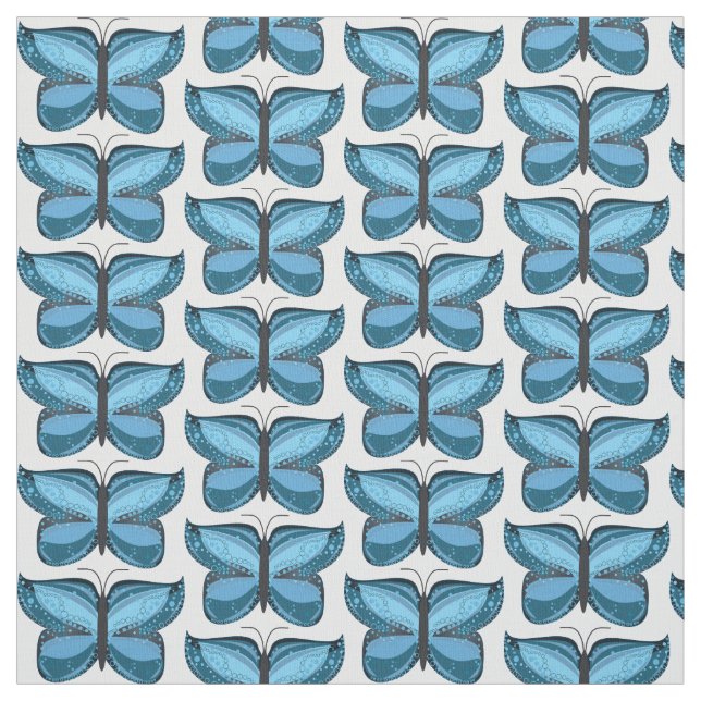 Decorative Blue Butterfly Illustration Pattern Fabric (Swatch)