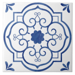 Decorative Blue Floral Pattern Tile