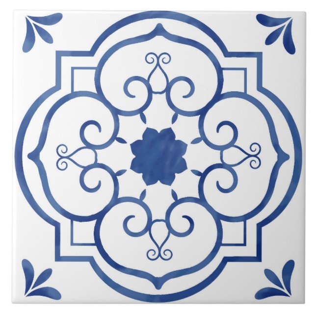 Decorative Blue Floral Pattern Tile (Front)