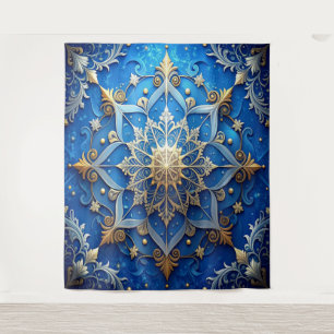 Decorative Blue Gold Holiday Backdrop Tapestry