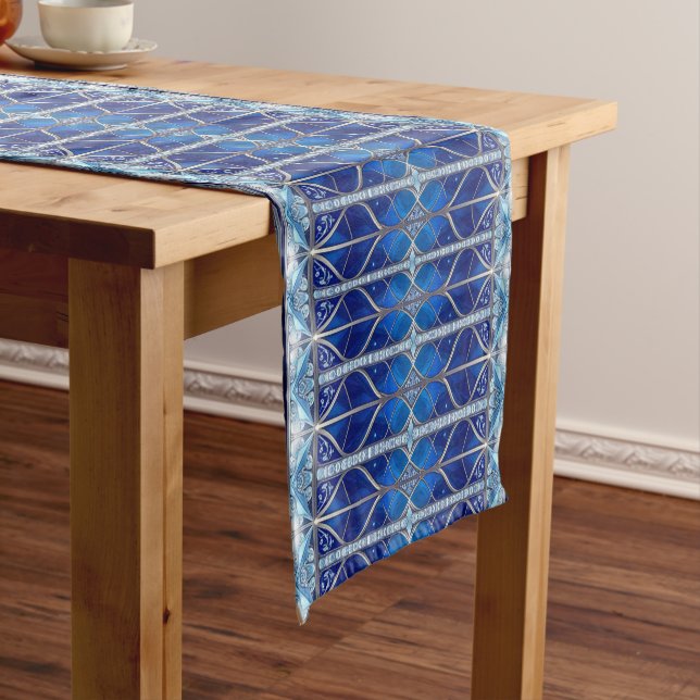 Decorative Blue Holiday Table Runner (In Situ)
