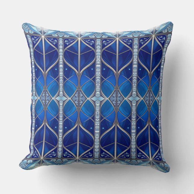 Decorative Blue Pattern Cushion (Front)