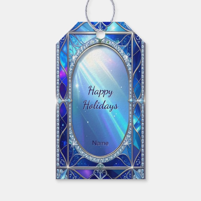 Decorative Blue Pattern Gift Tag (Front)