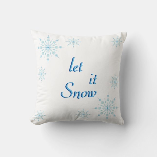 Decorative Blue Snowflake Let it Snow Cushion (Front)