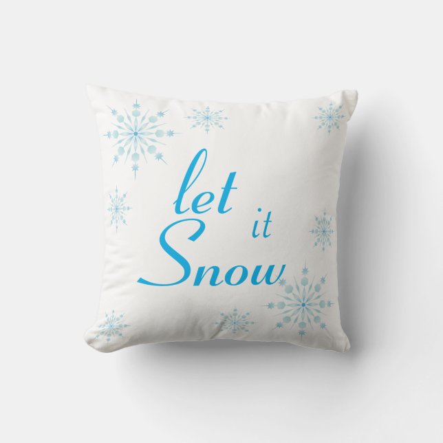 Decorative Blue Snowflake Let it Snow Cushion (Front)