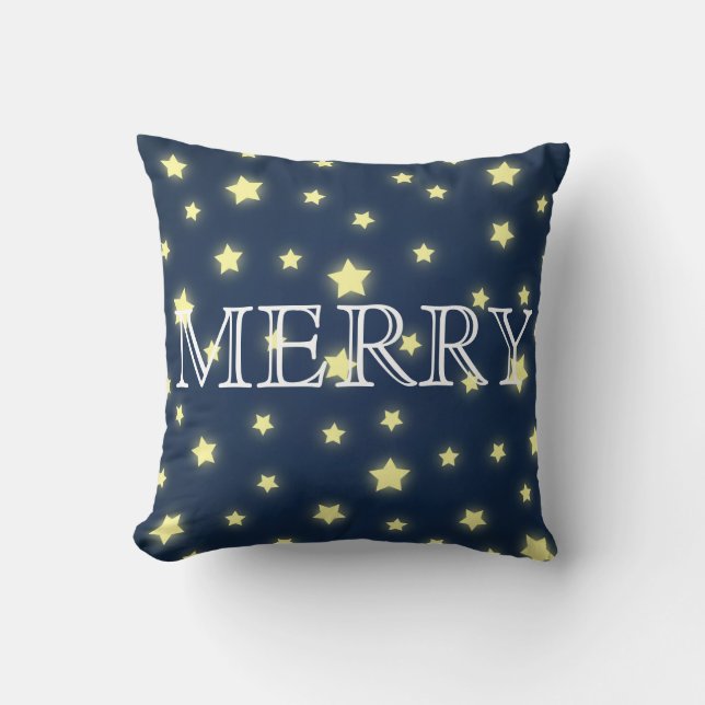Decorative Blue Stars  Merry Christmas Cushion (Front)