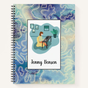 Decorative Blue Toned Abstract Spiral Notebook