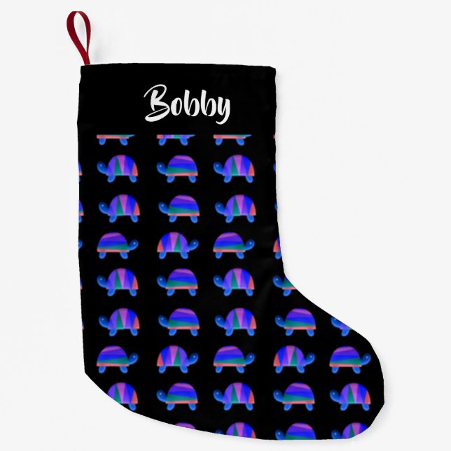 Decorative blue turtles small christmas stocking (Front)