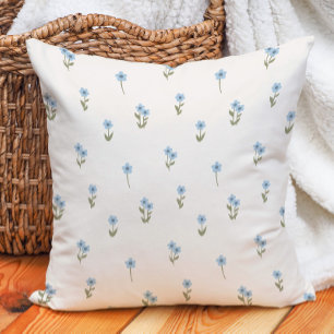 Decorative Boho Ditsy Floral Cottagecore Blue Cushion