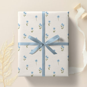 Decorative Boho Ditsy Floral Cottagecore Blue Wrapping Paper