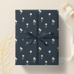 Decorative Boho Ditsy Floral Cottagecore Dark Blue Wrapping Paper