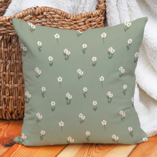 Decorative Boho Ditsy Floral Cottagecore Green Cushion