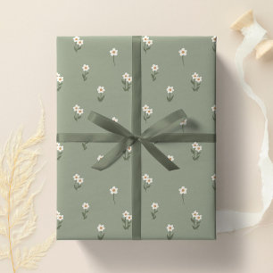 Decorative Boho Ditsy Floral Cottagecore Green Wrapping Paper