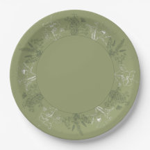 Decorative Boho Floral Sage Paper Plates