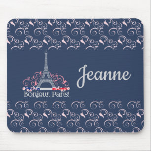 Decorative Bonjour Paris Personalised Name Mouse Pad