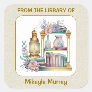 Decorative Books, Vases. Shelf Bookplate Square Sticker