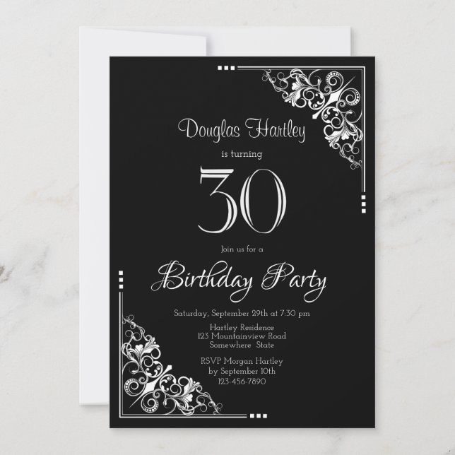 Decorative Border 30th Birthday Party Invitation (Front)