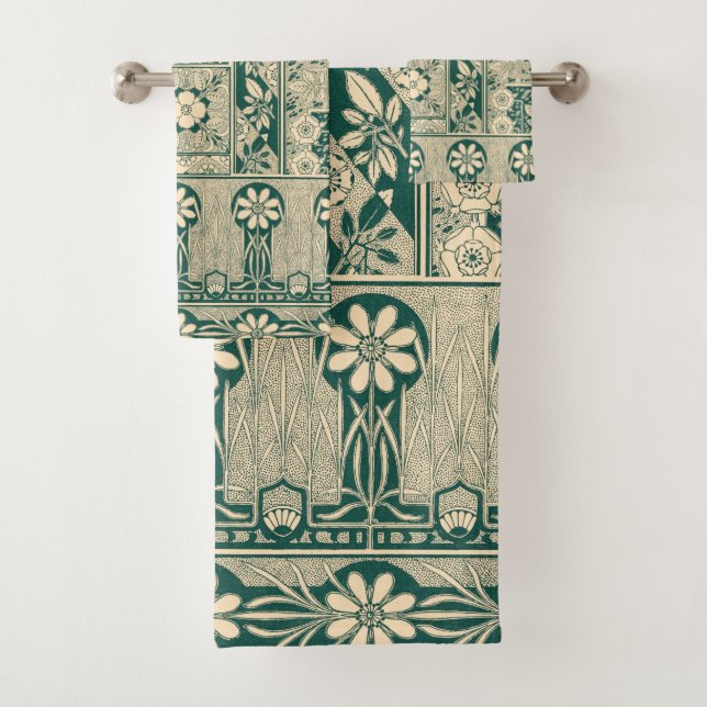 Decorative Botanical Art Nouveau Pattern Bath Towel Set (Insitu)