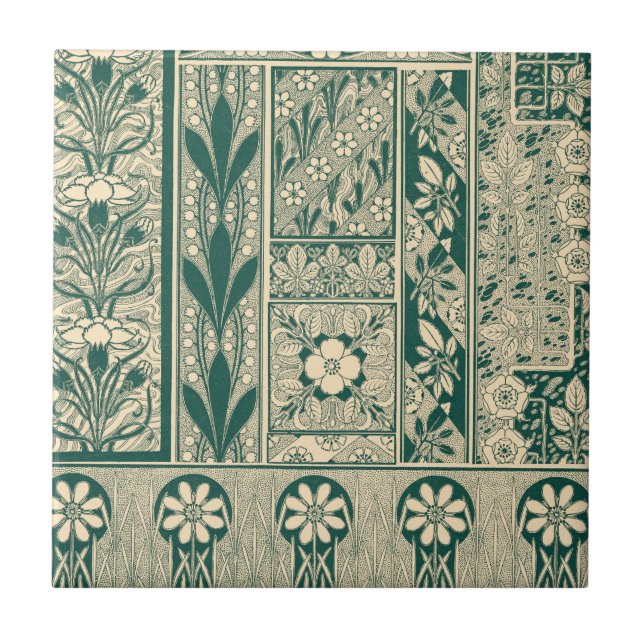 Decorative Botanical Art Nouveau Pattern Ceramic Tile (Front)