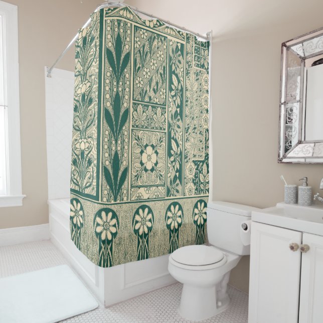 Decorative Botanical Art Nouveau Pattern Shower Curtain (In Situ)