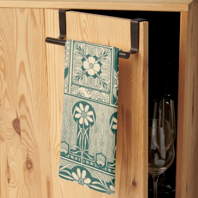 Decorative Botanical Art Nouveau Pattern Tea Towel (Thirds Fold)