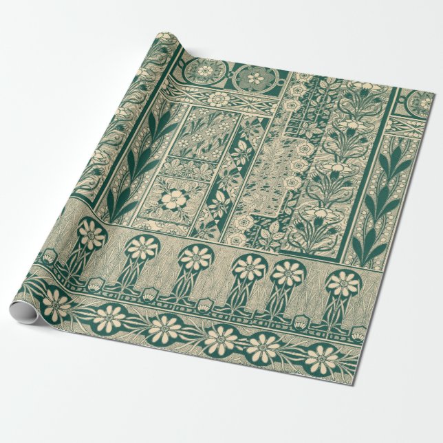 Decorative Botanical Art Nouveau Pattern Wrapping Paper (Unrolled)