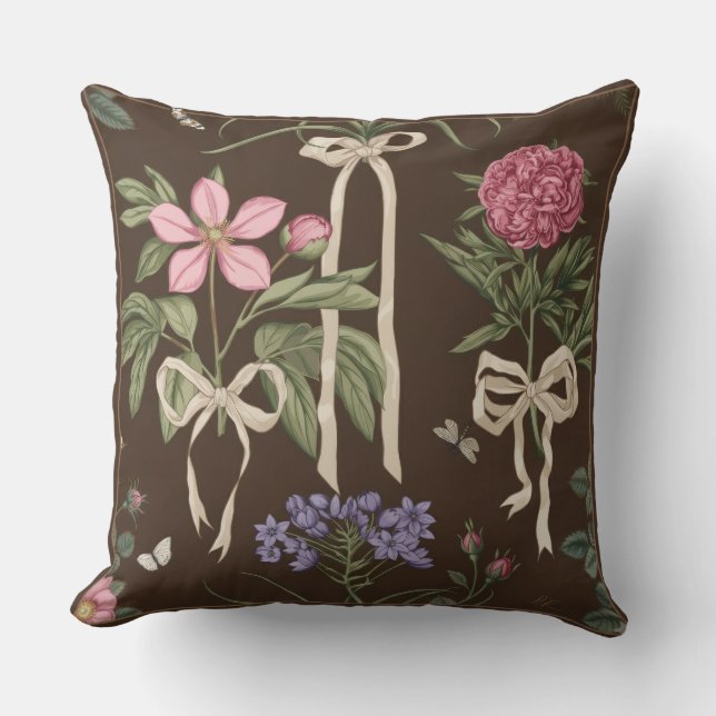 Decorative botanical Floral Bow Throw Pillow (Front)