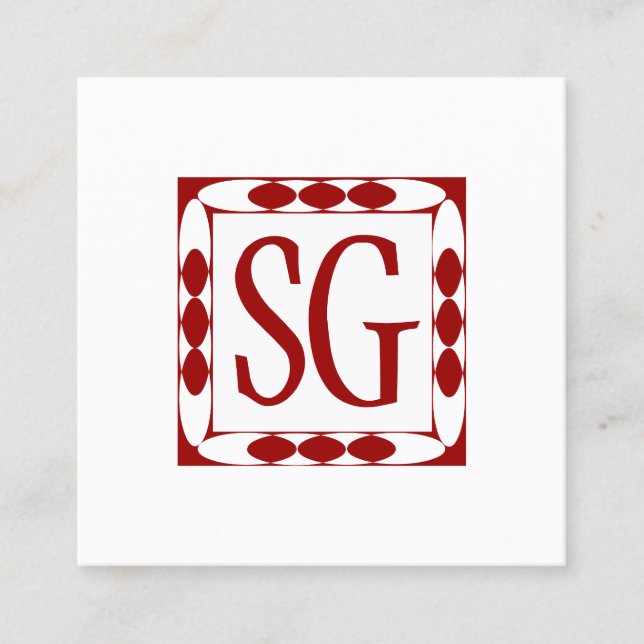 Decorative Box 02 - Initials - Ruby Red Square Business Card (Front)