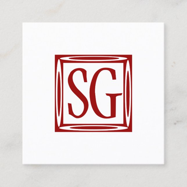 Decorative Box - Initials - Ruby Red Square Business Card (Front)
