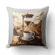 Decorative "Brew Time" Pillow - Hourglass and Cup