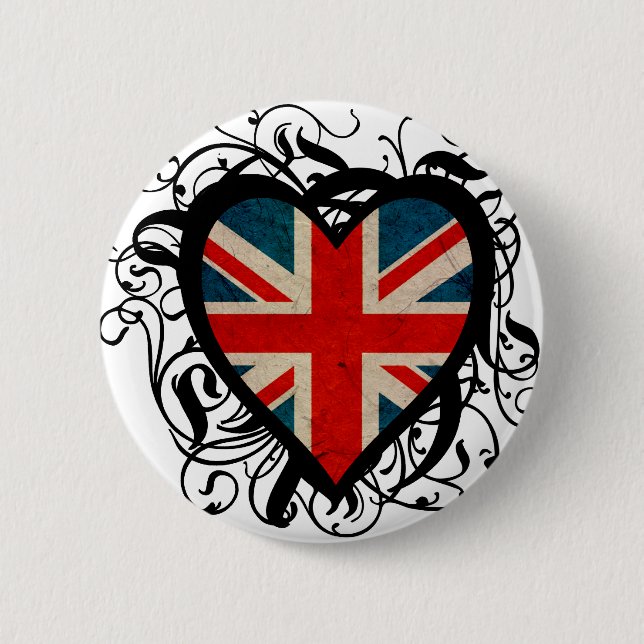 Decorative British Heart 6 Cm Round Badge (Front)