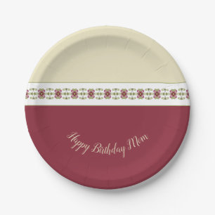 Decorative Burgundy Floral Paper Plate
